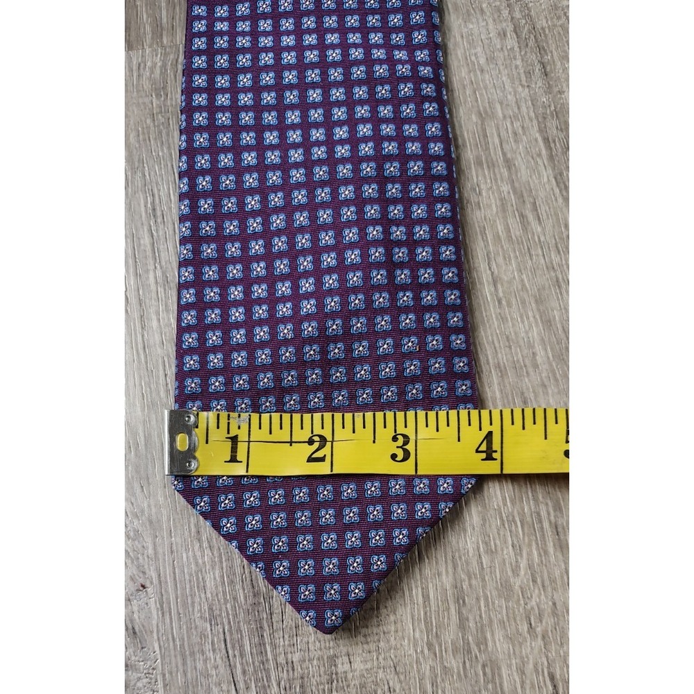 Brooks Brothers 346 100% Silk Neck Woven Square Floral Purple Blue Silver USA - Picture 5 of 6